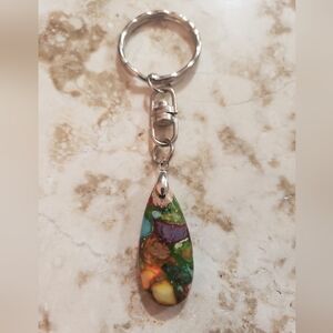 994- Sea Sediment Jasper Stone Drop Keychain Handmade NWT